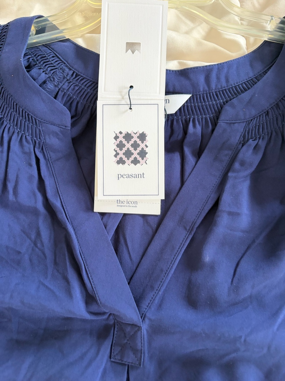 crown & ivy Navy Blue Peasant-Style Long-Sleeve Blouse - Picture 6 of 7